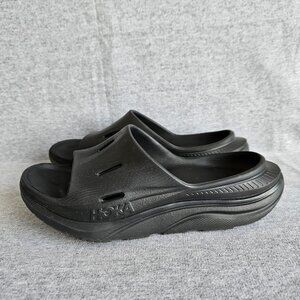 HOKA Ora Recovery Slide 3 White Comfort Sandals Black Womans Size 8 Comfy Slides